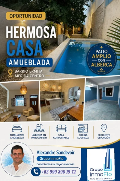 CASA EN VENTA AMUEBLADA CON ALBERCA MERIDA ERMITA (AVC-2790)