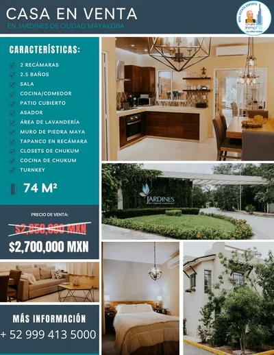 HERMOSA CASA EN VENTA PLAYA DEL CARMEN MAYAKOBA (FVC-2548)
