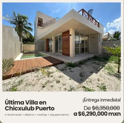 ULTIMA VILLA A 300M DEL MAR EN VENTA MERIDA CHICXULUB (GVC-2421)