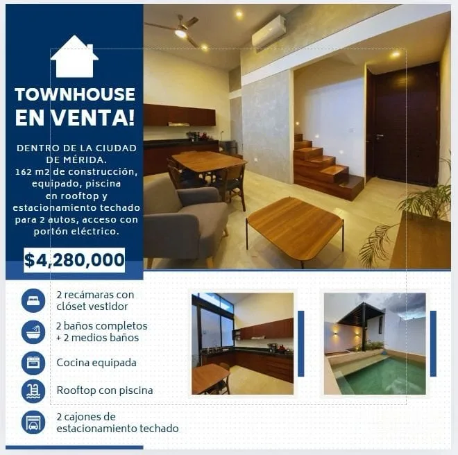 HERMOSO TOWN HOUSE SEMI AMUEBLADO EN VENTA, MERIDA BENITO JUAREZ NORTE (IVC-2475)